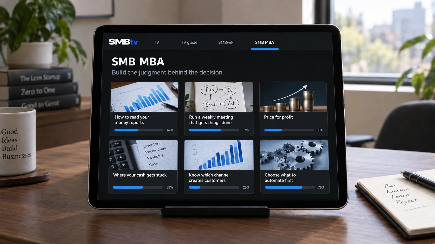 The owner-facing SMBtv channel and learning library on iPad