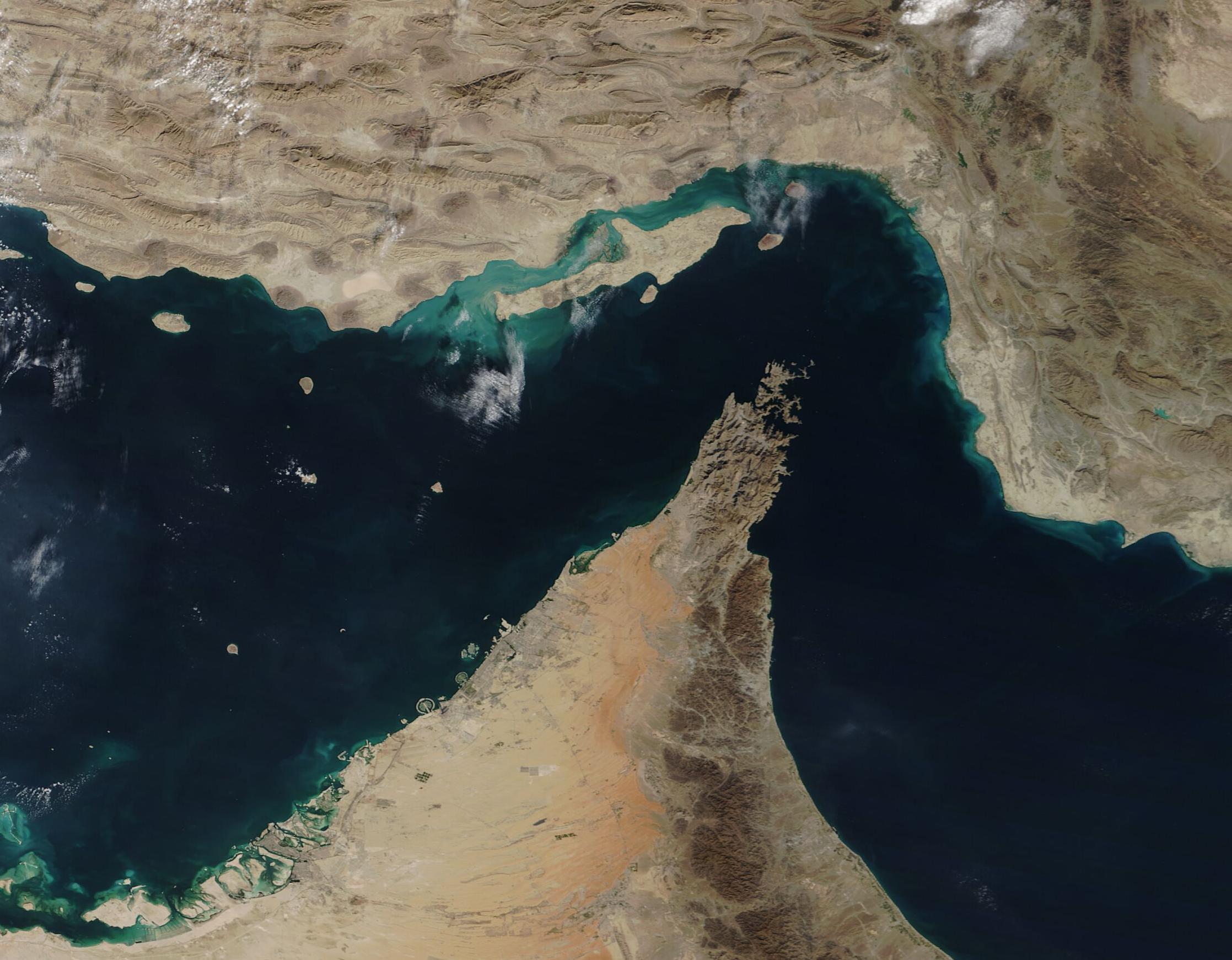 Satellite view of the Strait of Hormuz